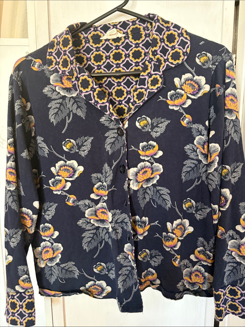 Vera Bradley Floral Button-Front Men's Shirt in Navy and Yellow sz M